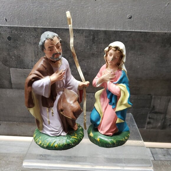 Vintage Nativity Joseph Mary Paper Mache Plaster handpainted ITALY Read Please - Picture 1 of 16